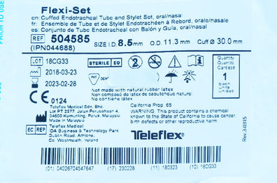 Teleflex 504585 Flexi-Set Endotracheal Tube & Stylet 8.5 ID x 11.3mm OD x 30.0mm